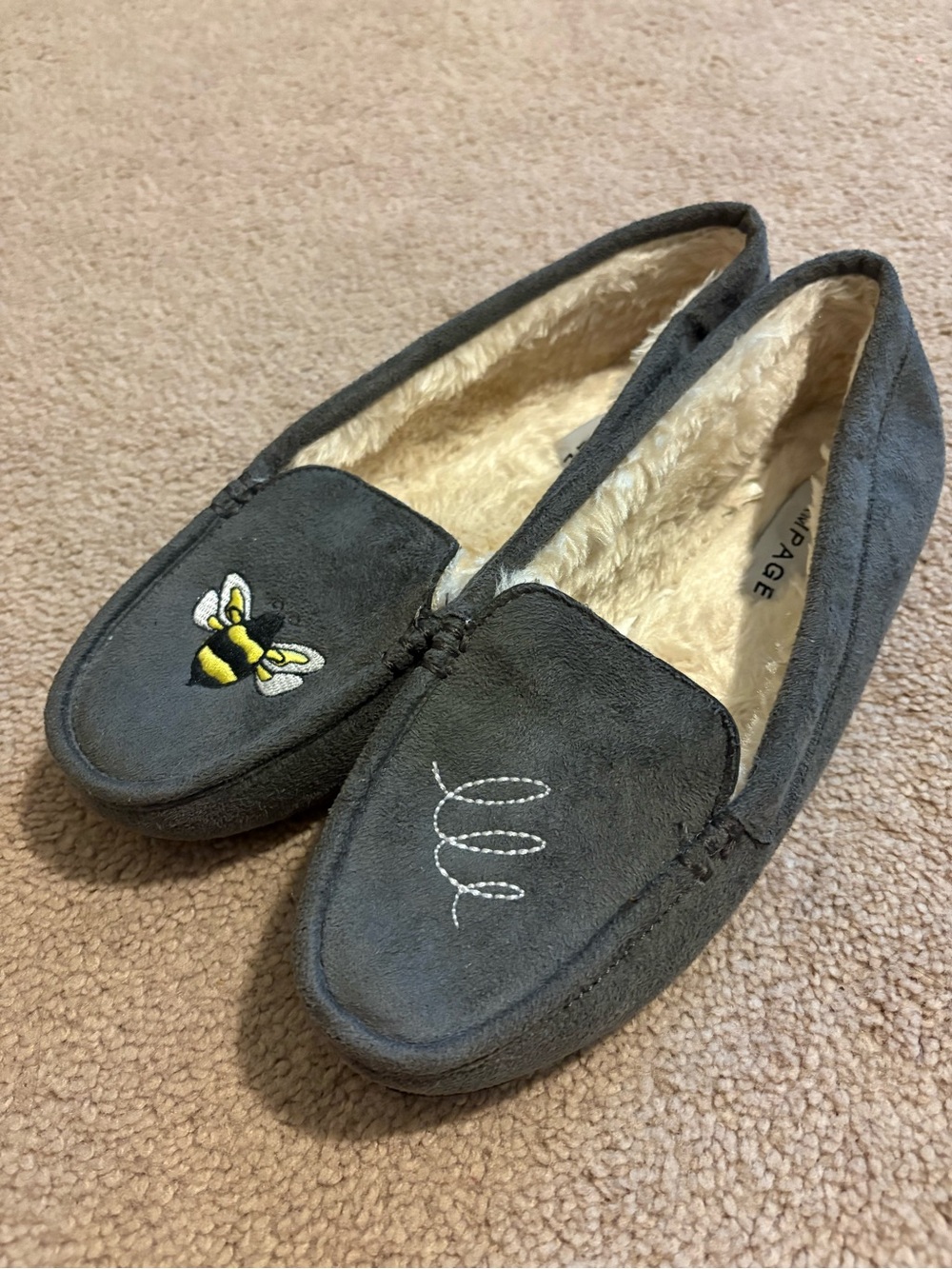 Rampage Gray Suede Slip-On Loafers with Bee Embroidery